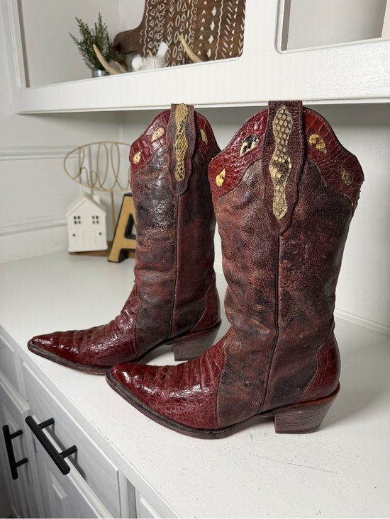 Buitre Boots Shoes - Buitre Cowboy Boots Women's 9 Brown Exotic Leather Western Boots Python Croc
